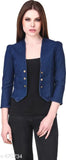Modern solid denim women's jacket, three-quarter sleeves, solid pattern, made in India