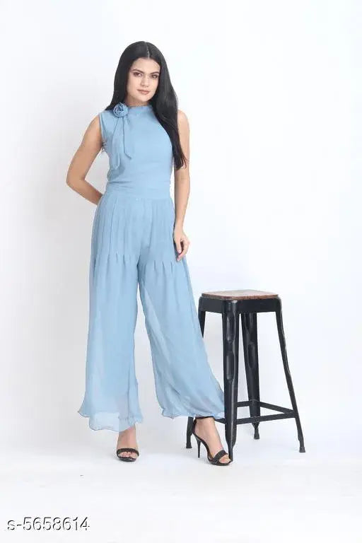Georgette sleeveless urban jumpsuit for women, solid design, XS/M sizes from India