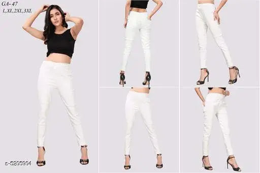 Designer denim women's jeggings in solid pattern. Large size, made in India