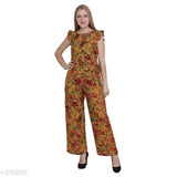 Women's mustard polyester net jumpsuit, available in S, M, L, XL, XXL from POPWINGS, India