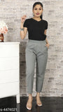 Khaki cotton trousers, mid-rise, elastic waistband