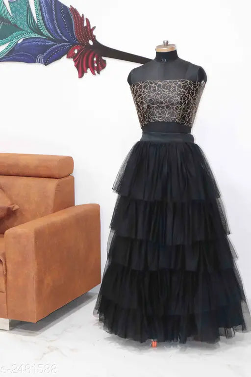 Silk and net attractive geometric lehenga for women, India