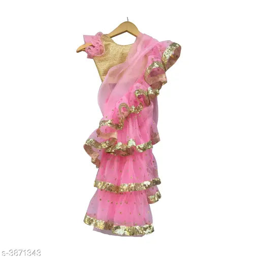 Organza Lehanga Cholis for Kids (0-8 years), Indian traditional outfit with short sleeves and solid pattern in various sizes