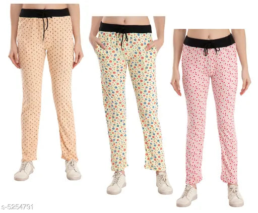 Lower track pants, women's, cotton printed, pack of 3