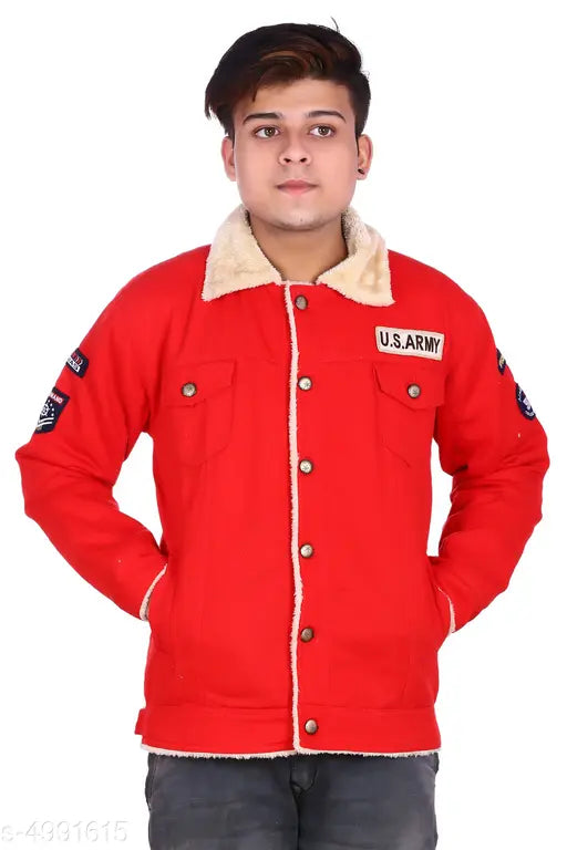Boys' jacket, red and black, military emblem on sleeve