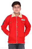 Boys' jacket, red and black, military emblem on sleeve