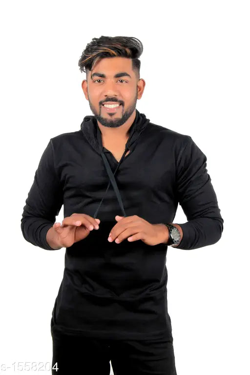 Indian-made men's cotton long sleeve solid T-shirt, classic style for fashionable attire