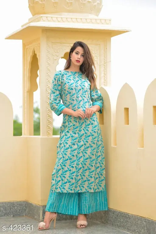 Trendy cotton kurta set, vibrant Indian ethnic wear for women