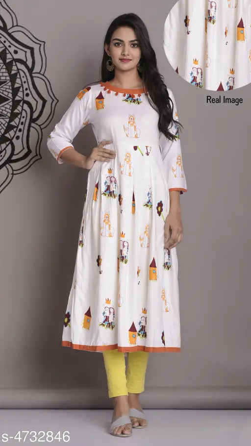 Rayon Vyomini Couturier printed kurti, M-38in to XXL-44in length, Indian women's fashion