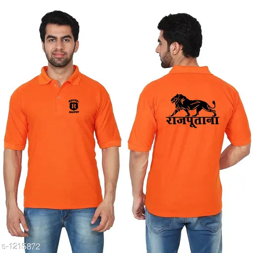 Indian-origin men's DR12 Rajputana short-sleeve poly blend T-shirt with printed net design, size M (38in chest), L (40in chest), XL (42in chest), XXL (44in chest)