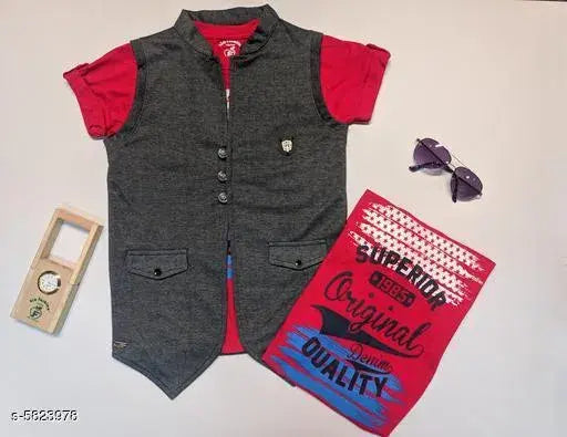 Trendy cotton vest, red shirt, and book