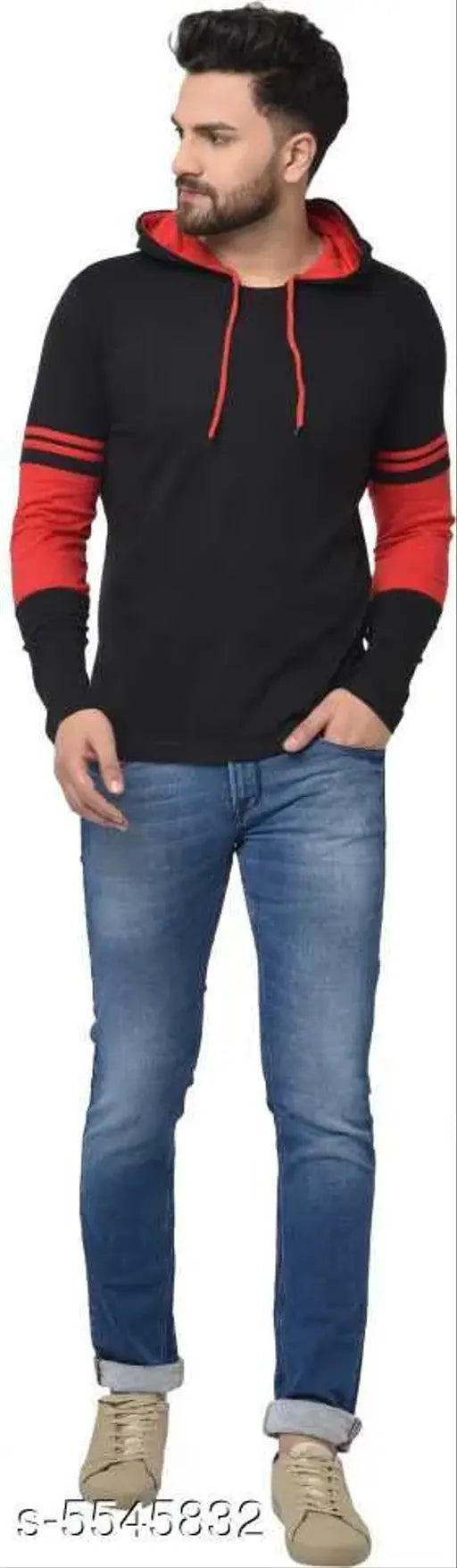Trendy cotton blend men's hoodie with printed net design, long sleeves, available in sizes S-XL