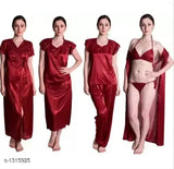 Trendy women's satin nightwear set in multiple sizes, soft and luxurious Indian-made sleepwear for ladies on display