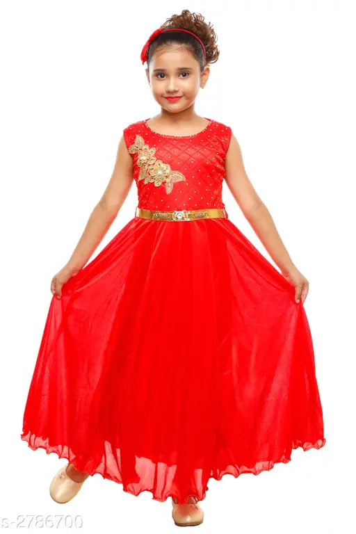 Red crepe sleeveless girls dress - single size, Indian party wear for 1-2 years