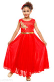 Red crepe sleeveless girls dress - single size, Indian party wear for 1-2 years