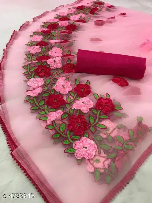 New Jia modal women's saree in solid silk blouse, embroidered pattern, free size from India