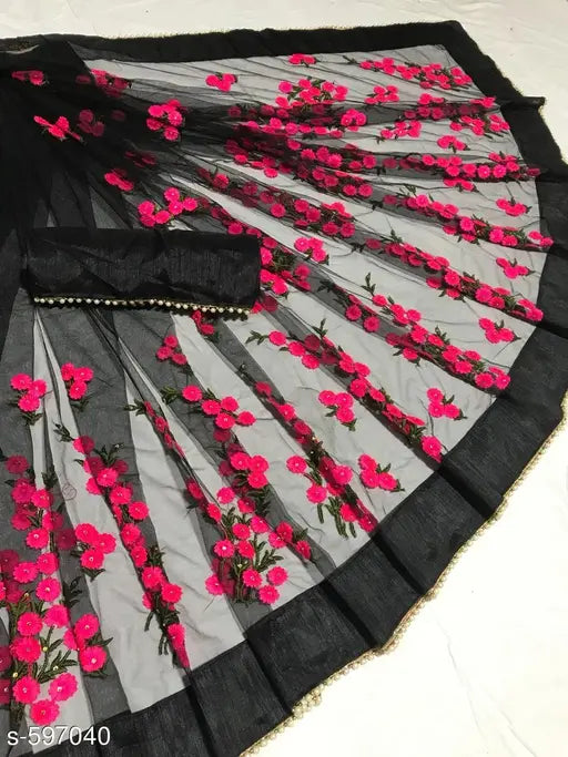 Alluring net embroidered saree, Indian Banglori silk, intricate handcrafted embellishments