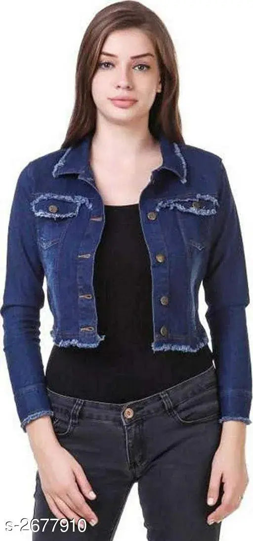 Classy solid denim jacket, three-quarter sleeves, made in India