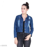 Modern denim solid women's jacket, sizes S-XL. Durable Indian-made denim jacket for fashionable everyday wear