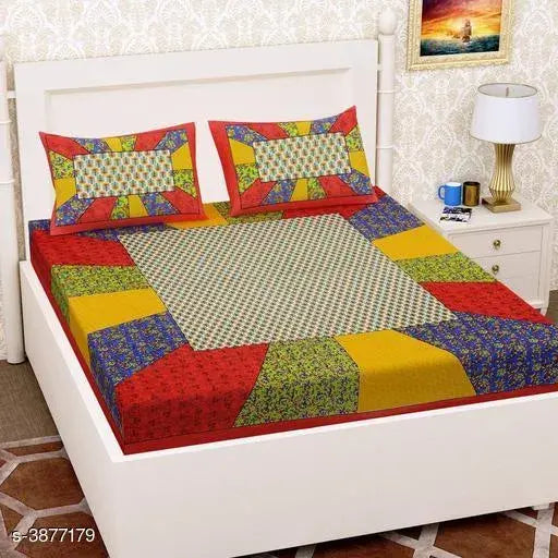 Jaipuri cotton double bedsheet, pure white with two pillow covers, Indian-crafted home decor