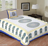 Colorful cotton printed single bedsheet with pillow cover, vibrant design on bedding for home decor, 87 x 59 in bedsheet and 27 x 18 in pillow cover, made in India, high thread count 144