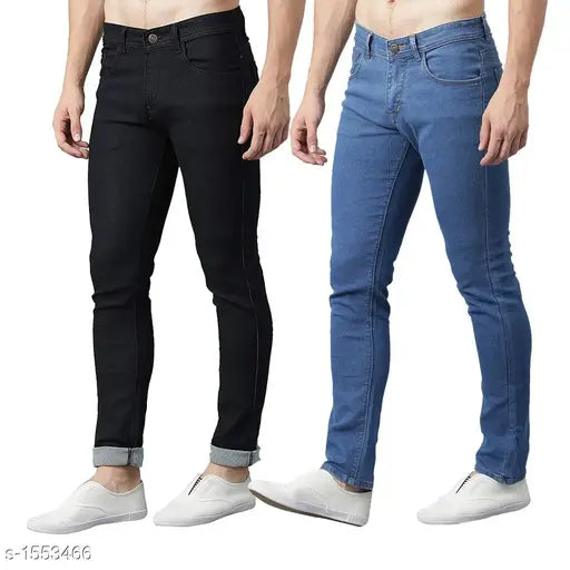 Men's cotton lycra jeans pack of 2, versatile and durable denim wear for casual fashion in various sizes
