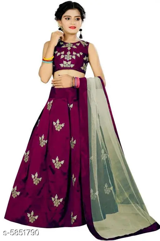 Pretty taffeta silk kids lehenga set, semi-stitched with net dupatta, 11-13 years sizes