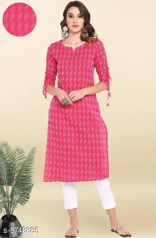 Attractive cotton women's kurtas with three-quarter sleeves, printed combo, S (bust 44in, length 44in), India origin