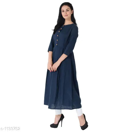 Womens solid navy blue cotton anarkali kurti