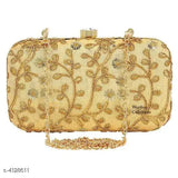 Gold embroidered clutch purse with chain strap