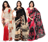 Georgette sari, floral print, red border, paisley design