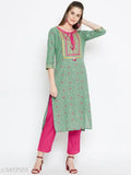 Women's printed cotton kurta set with palazzos, three-quarter sleeves, Indian-made cotton