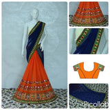 Georgette saree with border, blue and red colors