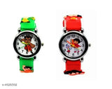 Two trendy kids' watches, green strap and red strap