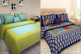 Attractive cotton printed double bedsheets set (2 pieces) with matching pillow covers, vibrant design on display