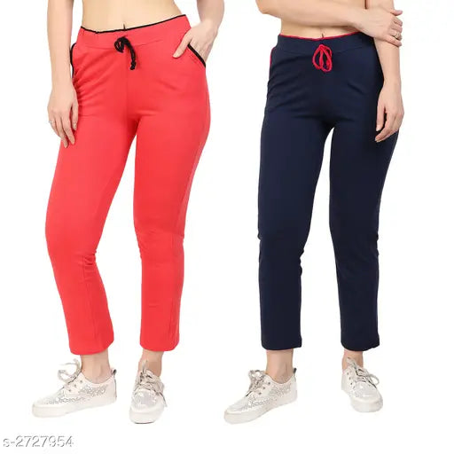 Dark blue cotton women's solid sleep pants, pack of 2
