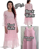 Pink georgette chikankari kurta with front work