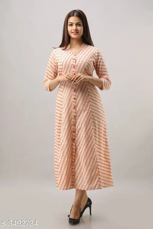 Women's cotton rayon blend front slit abstract kurti, printed combo, three-quarter sleeves, India-made fashion