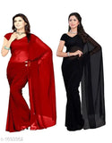 Women's black and red georgette sarees set of 2 with matching petticoat