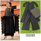 Women's rayon flared solid long kurti with palazzos, three-quarter sleeves, Indian traditional wear in solid color