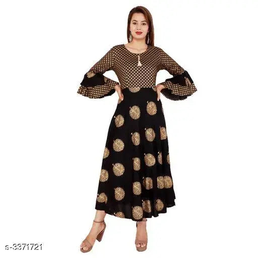 Soft cotton Anarkali kurti with print, three-quarter sleeves, India-origin