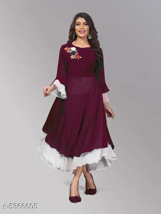 Attractive Georgette Women's Kurti - Solid, Three-Quarter Sleeves, India-made