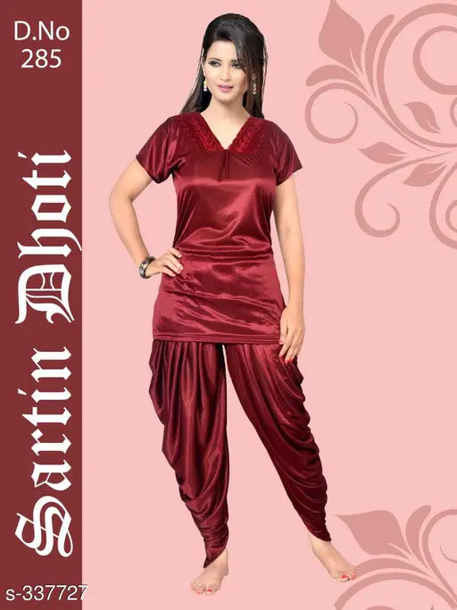 Stylish satin women's nightgown, XL size in white and black satin fabric