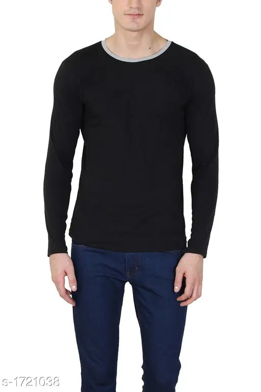 Men's stylish cotton long sleeve solid t-shirt, soft & comfortable apparel from India