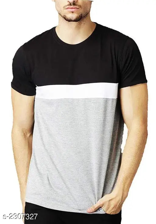Stylish cotton men's three-quarter sleeve T-shirt, printed net design, size S-XXL