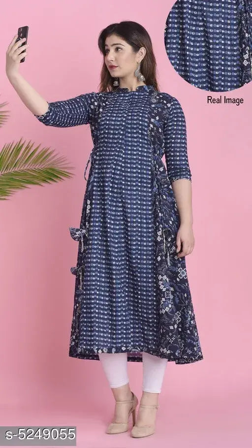 Cotton floral printed paneled kurti for women, three-quarter sleeves, vibrant Indian fashion