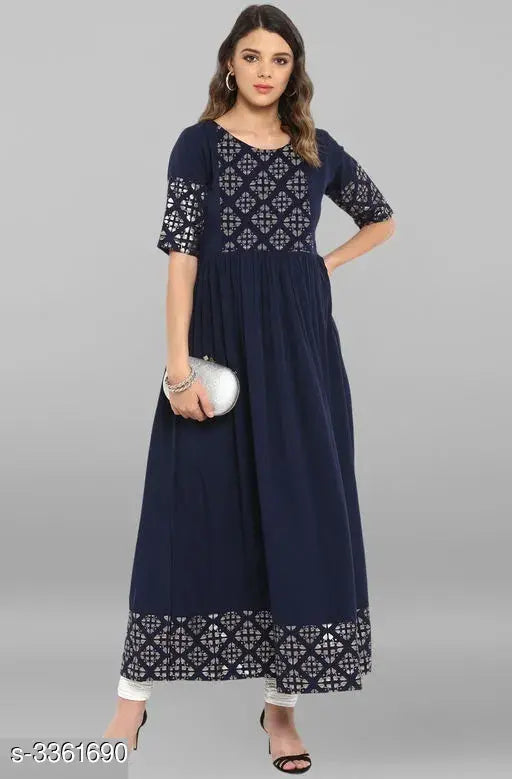 Women's party wear kameez, blue, designed with white embroidery and flared hemline