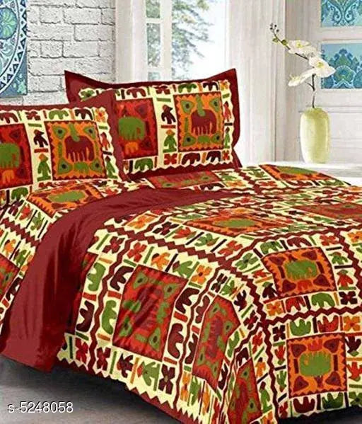 Trendy cotton 100x90 double bedsheets, queen size, 140 thread count, 2 pillow covers from India
