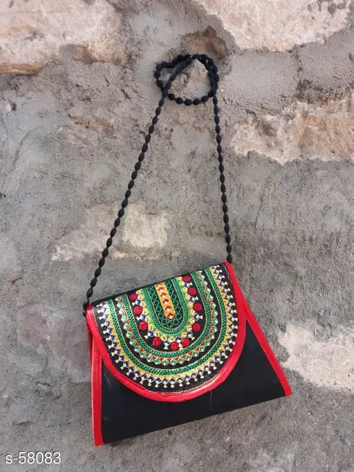 Stylish silk sling bag with red trim, handbag, fashion accessory