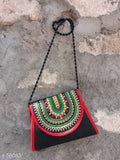 Stylish silk sling bag with red trim, handbag, fashion accessory